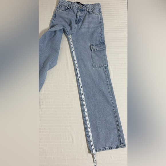 Amy & Ivy Wide Leg Cargo Jeans​ High Rise Light Wash Blue Denim Baggy Size 26 - Picture 11 of 14